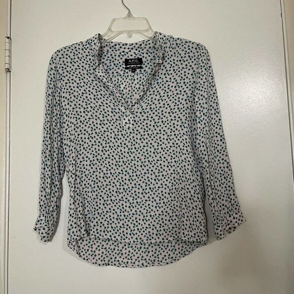 A.P.C. Paris Green dotted chiffon lightweight Blouse top size 34 US XS - Picture 1 of 6